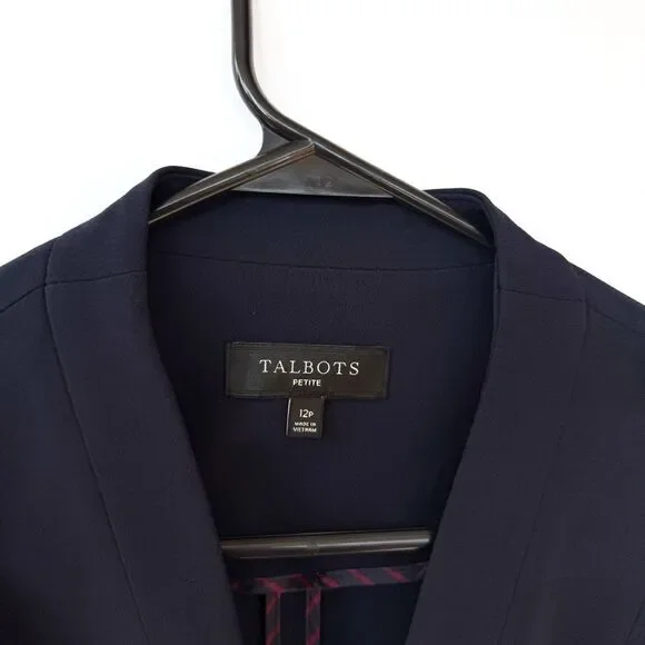 Talbots Navy Blue Fitted Blazer Straight Leg Pants Two Piece Pantsuit 12 Petite - Picture 3 of 14